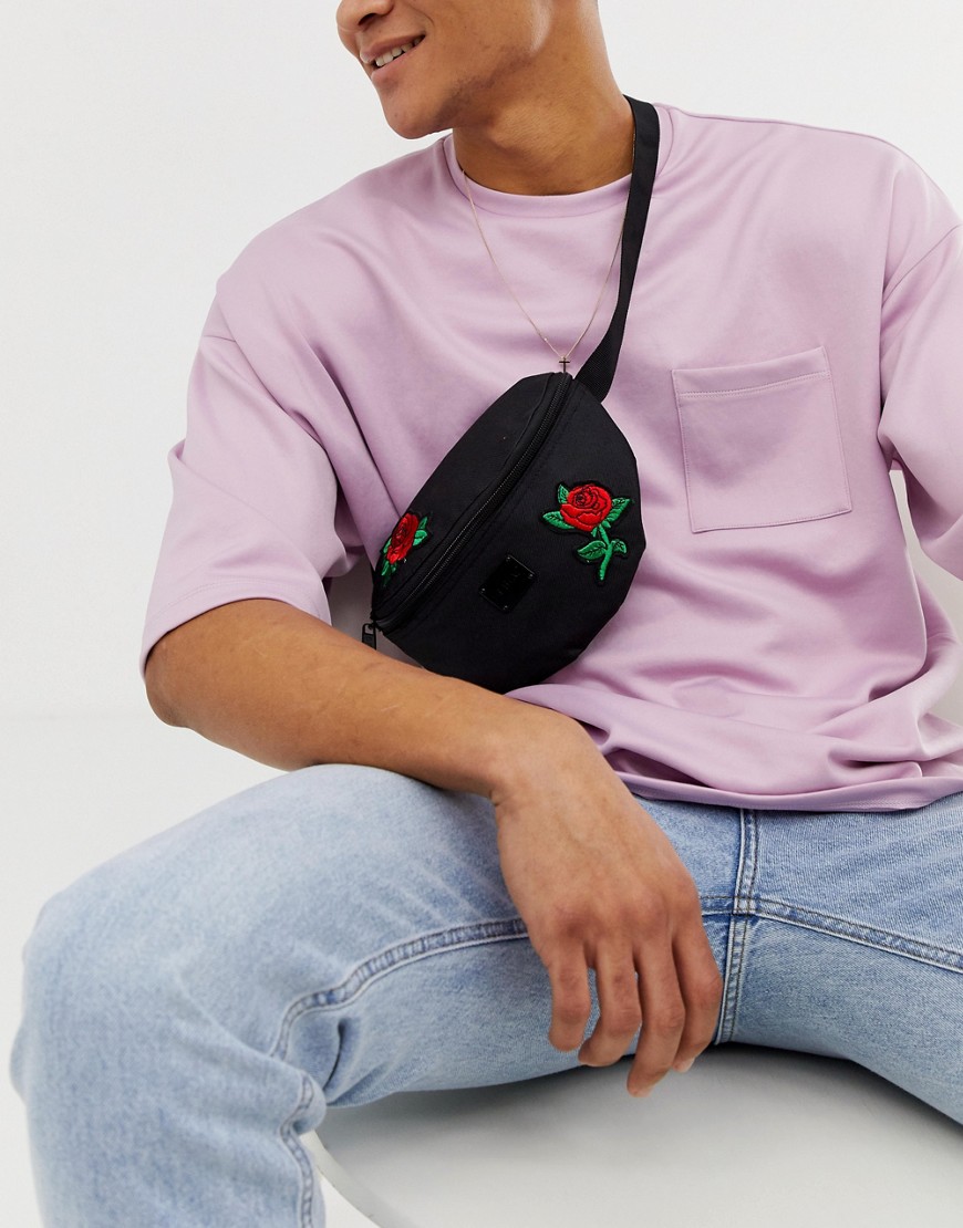 Spiral bum bag with rose patch