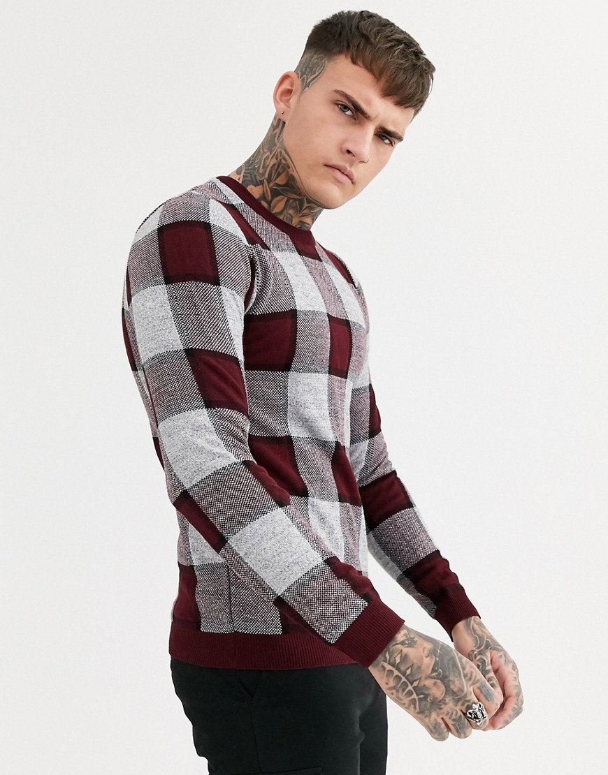 ASOS DESIGN knitted check jumper in red