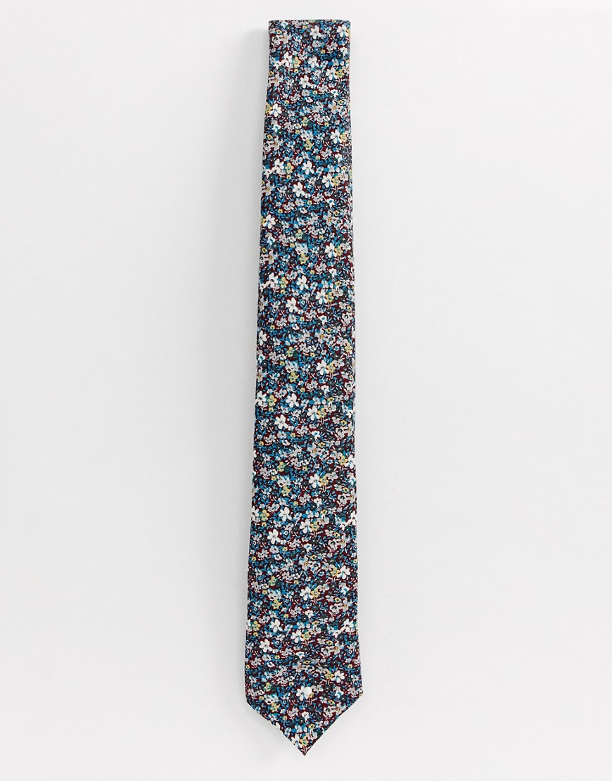 Burton Menswear tie with ditsy floral print in burgundy