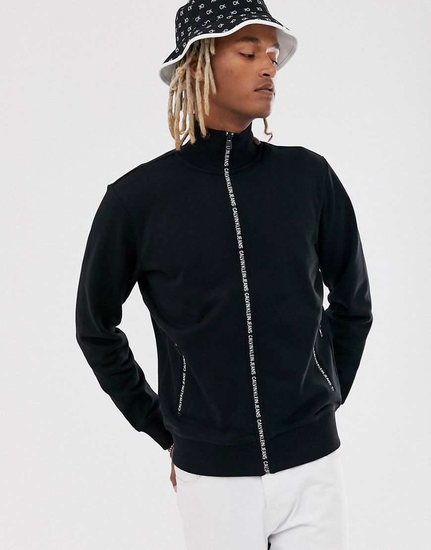 Calvin Klein Jeans zip thru track jacket in black with zip and pocket detail