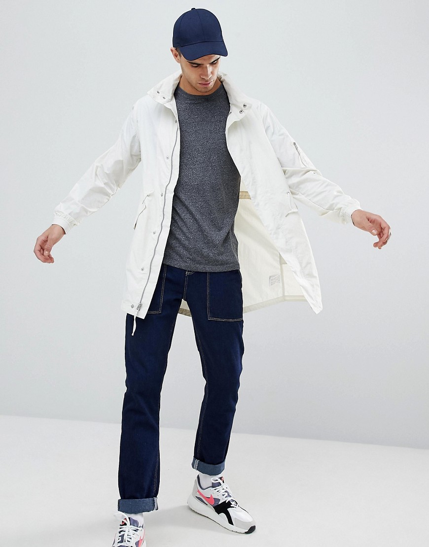 Penfield Pancho Long Nylon Concealed Hood Parka Jacket in White