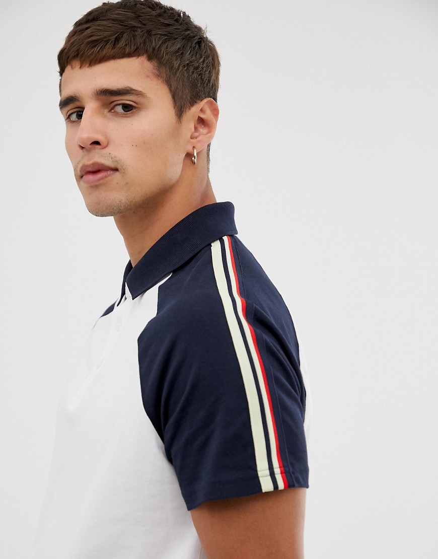 Celio jersey polo with sleeve taping in white