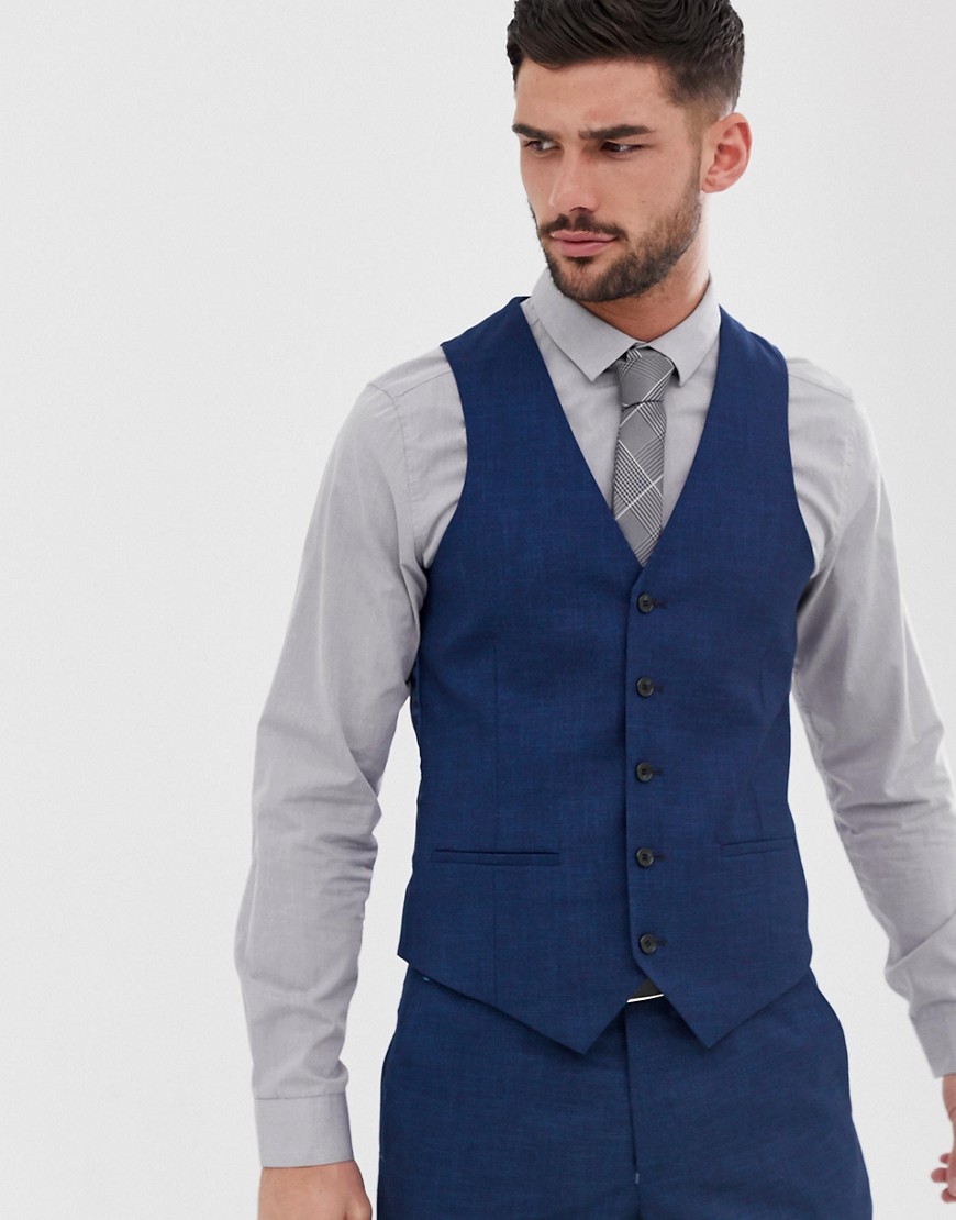 Original Penguin slim fit blue semi plain textured suit waistcoat