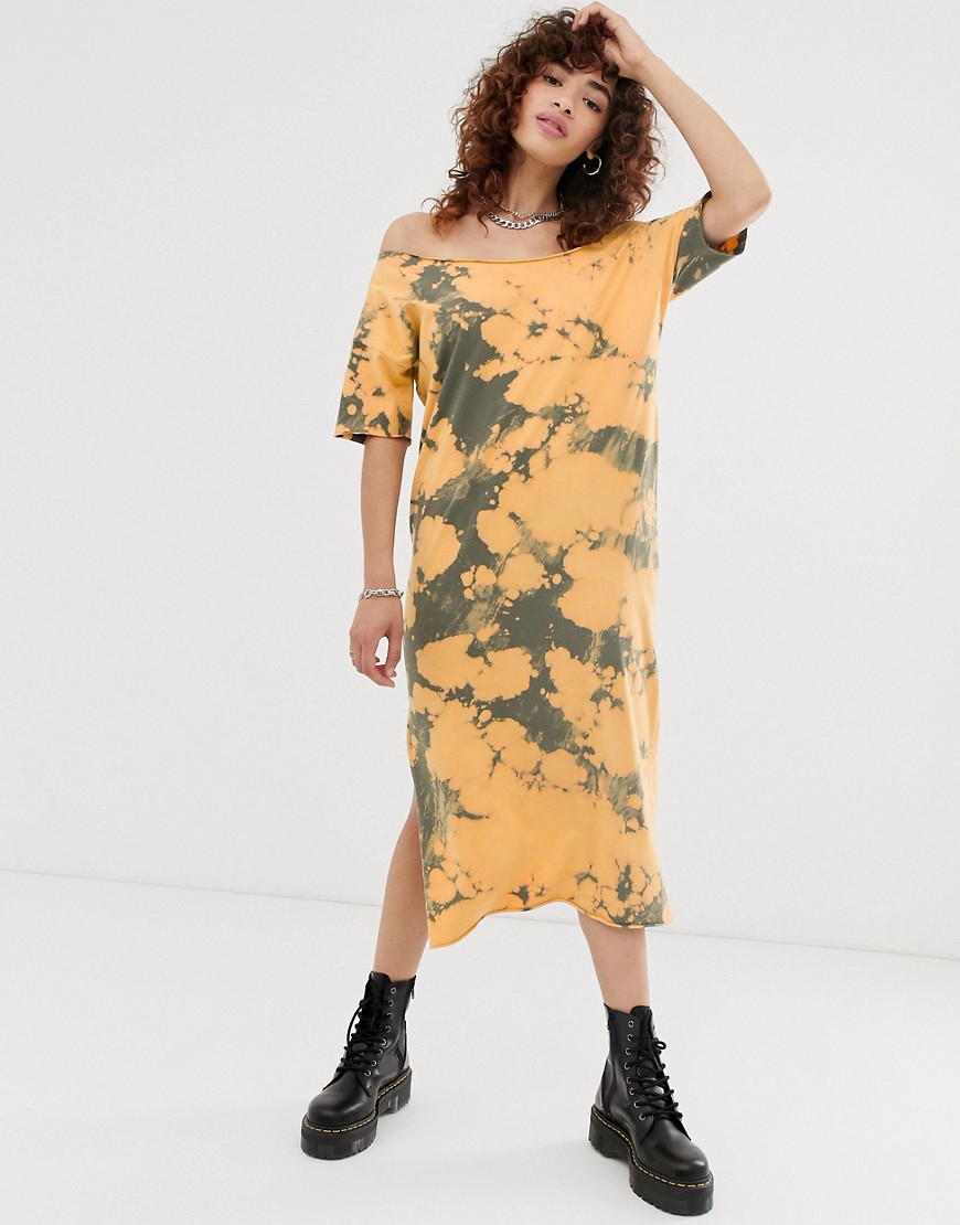 Asos Design Off Shoulder T-shirt Dress In Tie Dye-multi