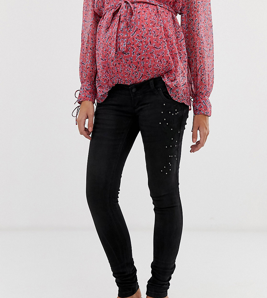 Mamalicious slim jeans with sequin detail and bump band