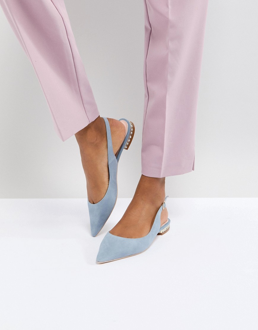 Dune London Flat Suede Shoe with Crystal Detail in Cornflower Blue - Blue