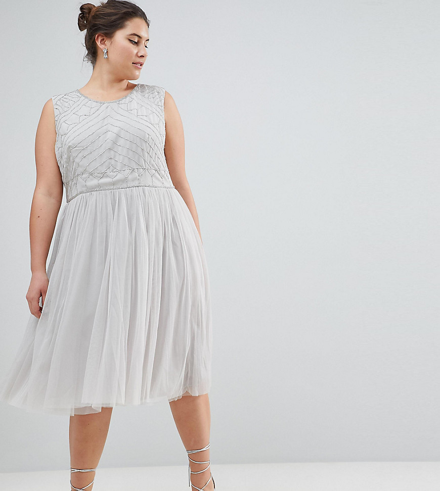 Lovedrobe Luxe Embellished Dress With Tulle Skirt - Grey