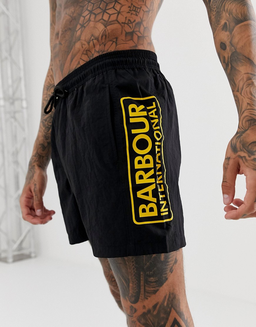 Barbour International large logo swim shorts in black