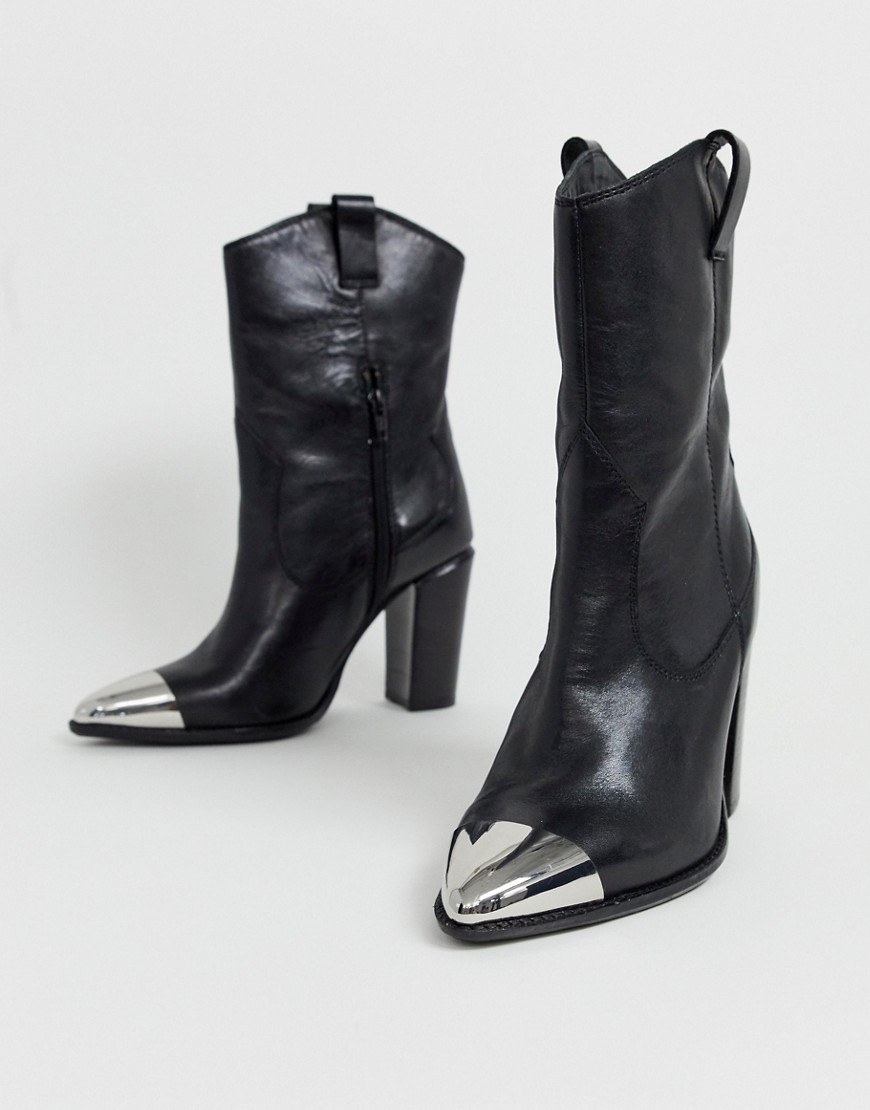 Bronx leather western boots with metal toe cap