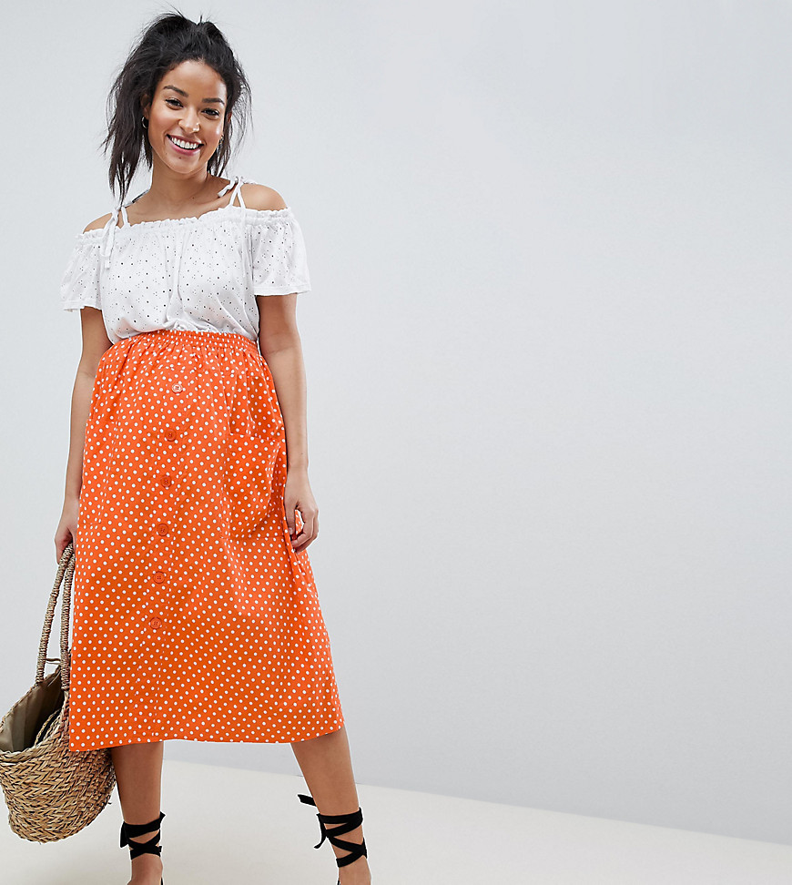 ASOS DESIGN Maternity cotton midi skirt with button front in orange spot