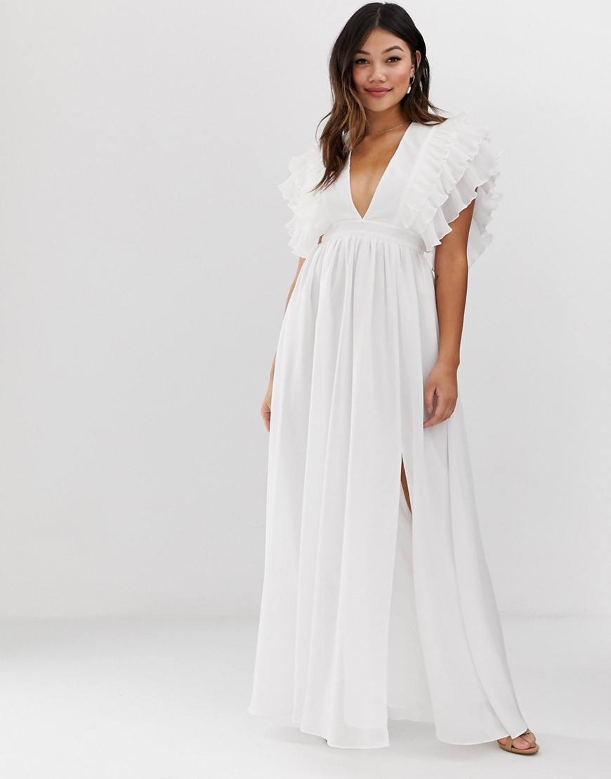 True Decadence premium plunge front maxi dress with shoulder detail in white