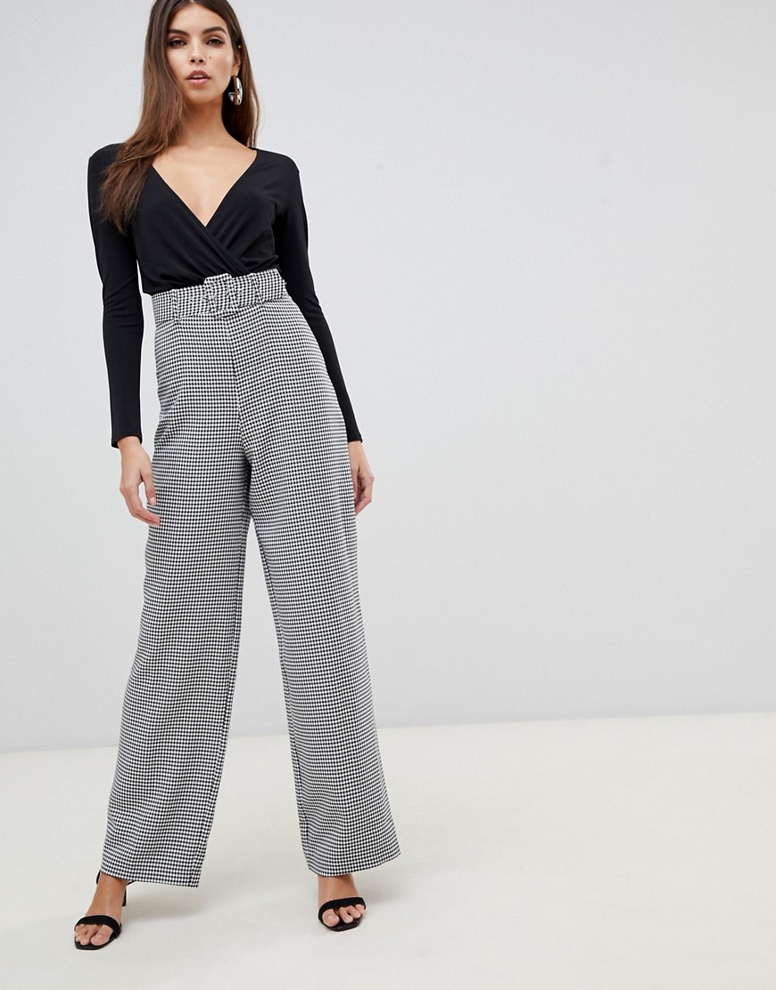 Lipsy 2 in 1 dogtooth jumpsuit in monochrome