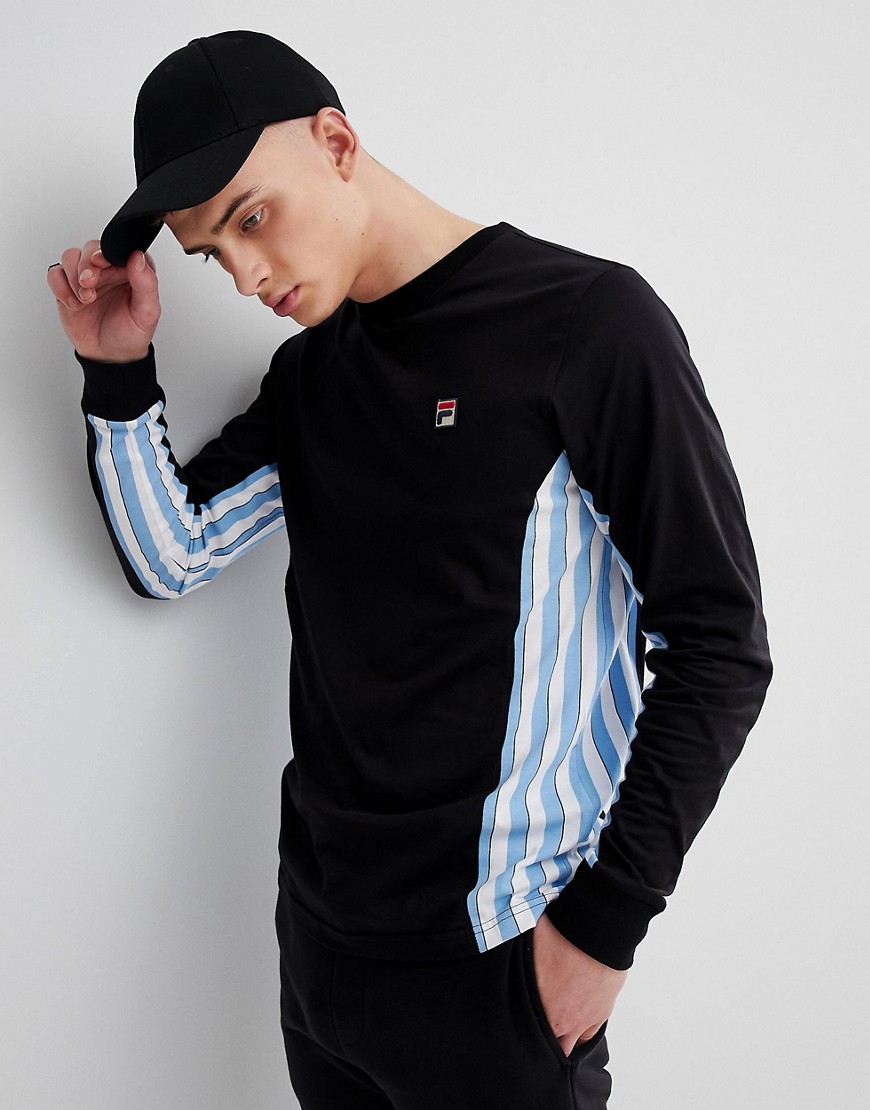 Fila Vintage Long Sleeve T-Shirt With Stripe Panel In Black - Black