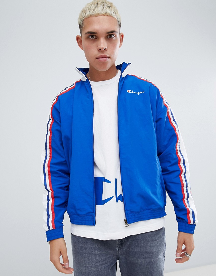 Champion track jacket with logo sleeve print in blue