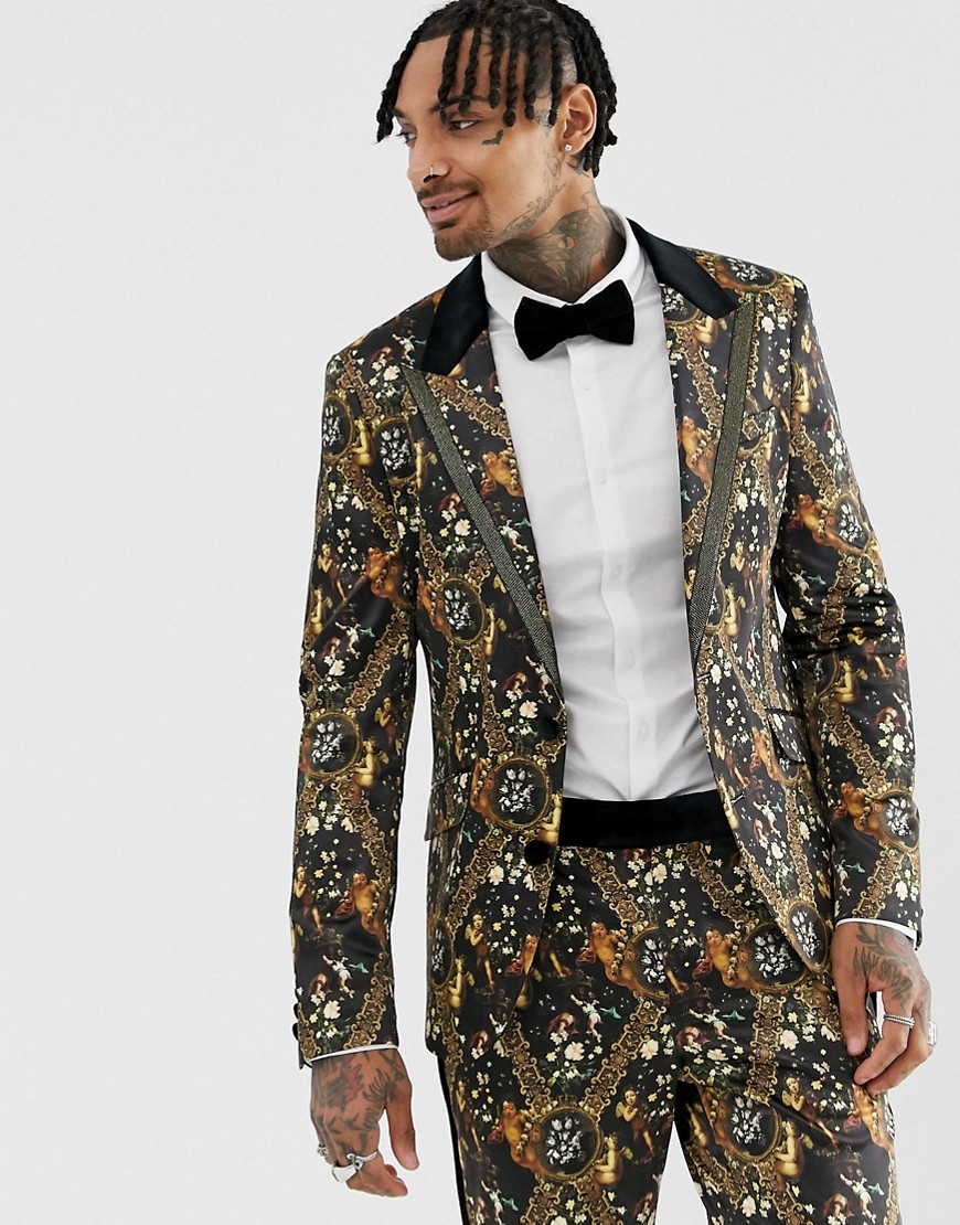 ASOS EDITION skinny suit jacket in baroque printed sateen