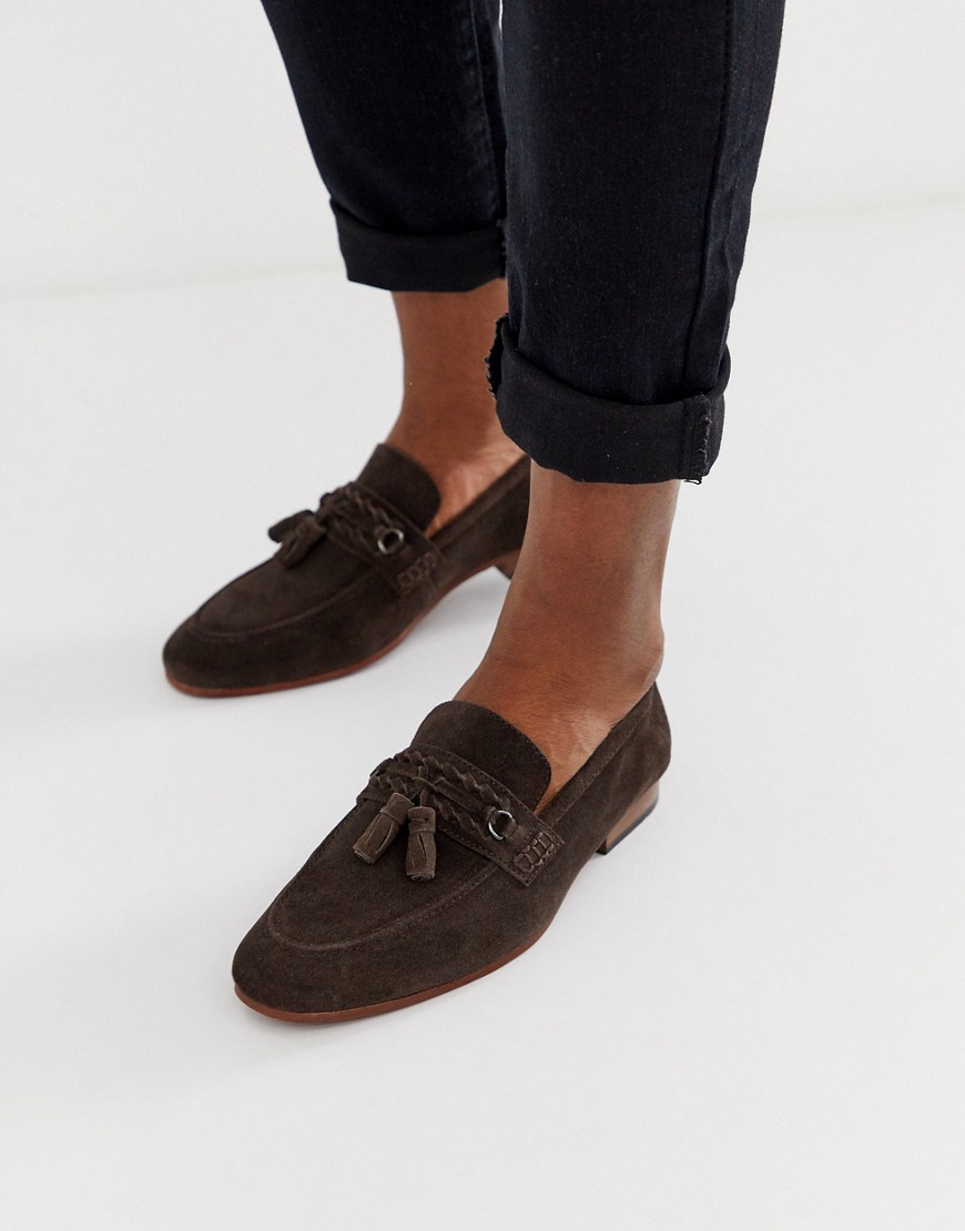 ASOS DESIGN tassel loafers in brown suede with natural sole