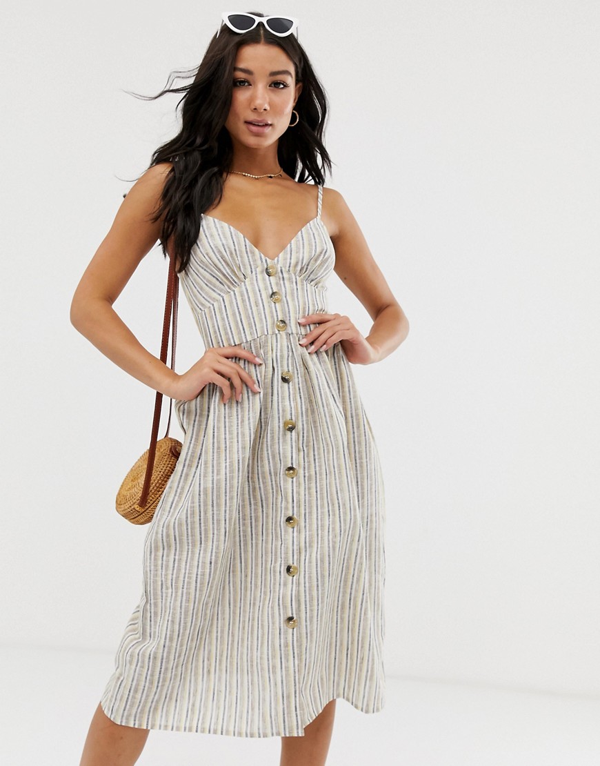 Influence button down cami strap sun dress in stripe