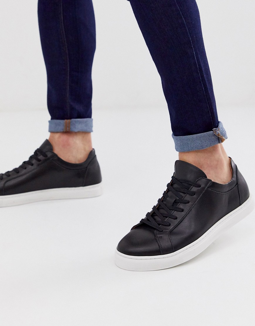 Selected Homme leather trainer with contrast sole in black