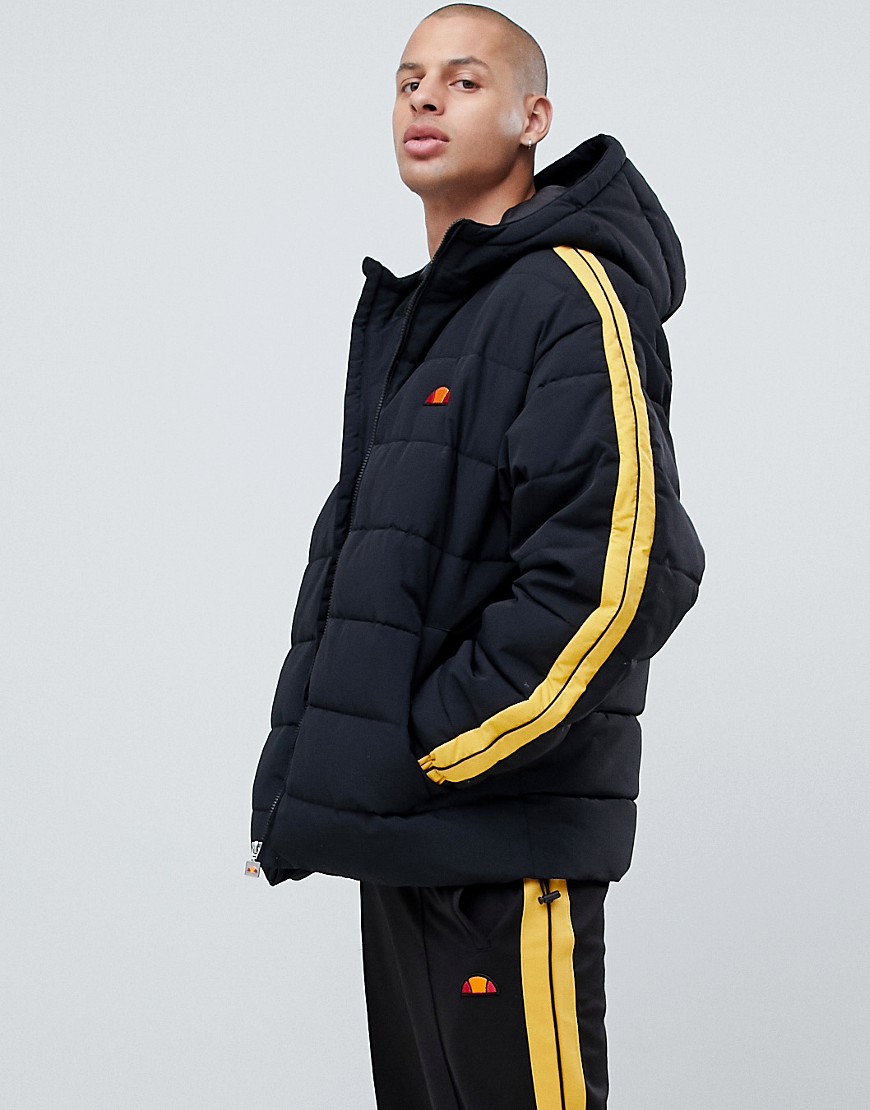 ellesse Spinello Puffer Jacket With Sleeve Stripe In Black