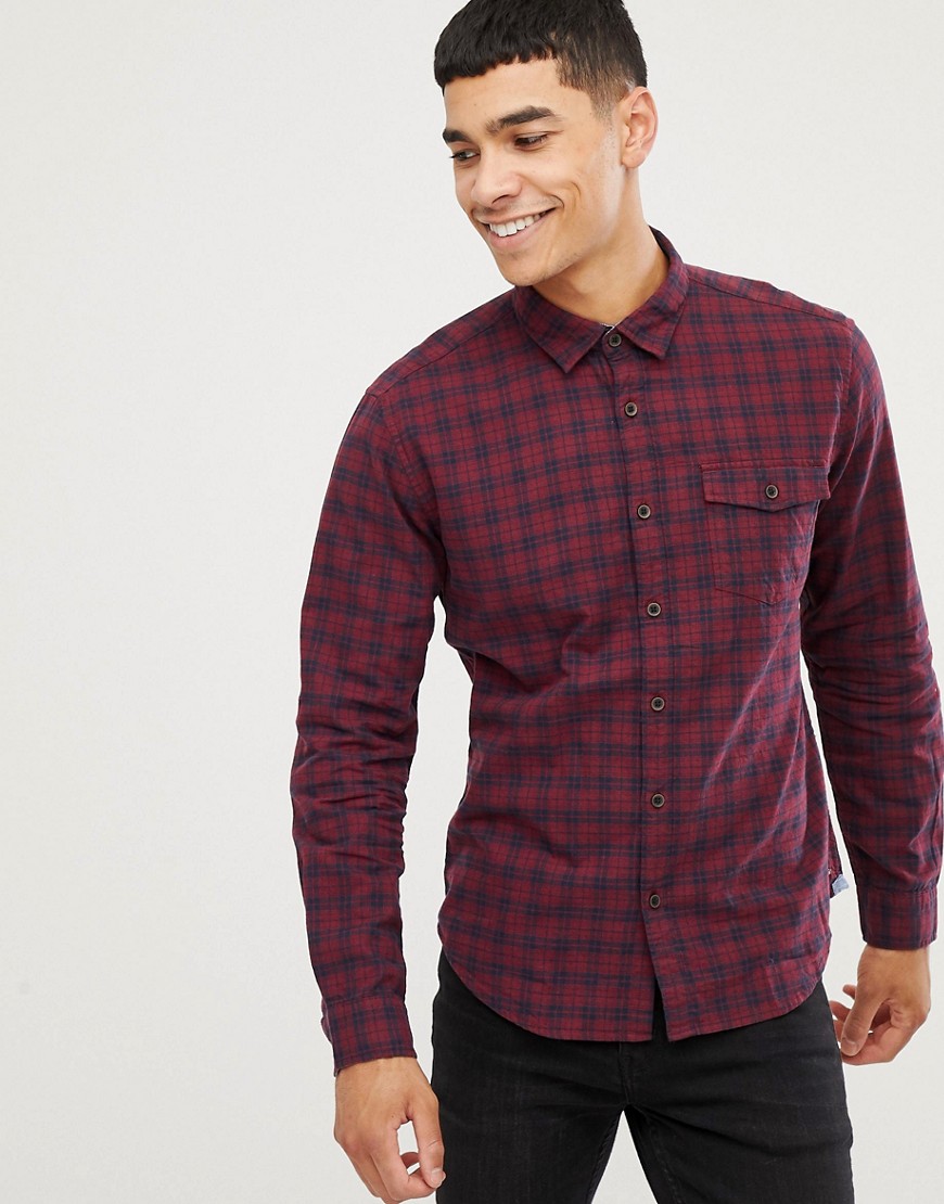 Esprit slim fit checked shirt in red - Red