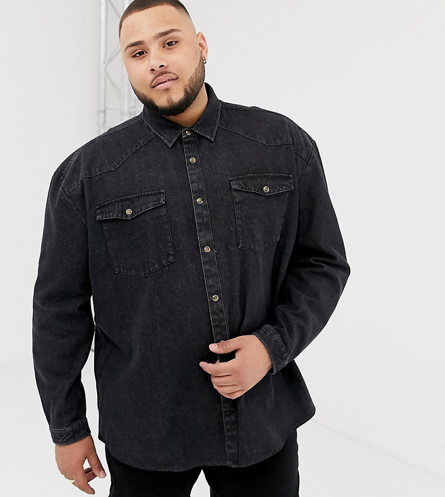 COLLUSION Plus oversized western denim shirt in washed black - Washed black
