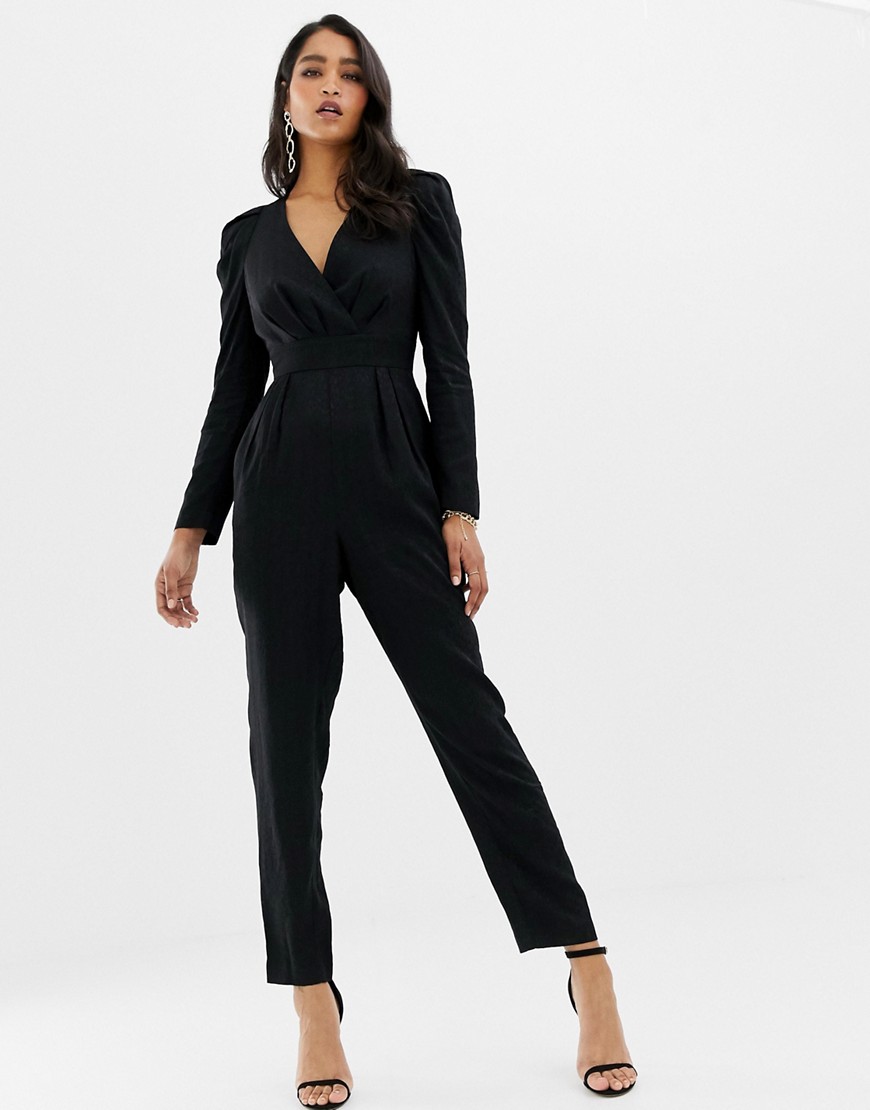 Forever New plunge neck jumpsuit in textured leopard print