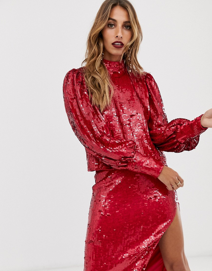 ASOS EDITION sequin top with blouson sleeve