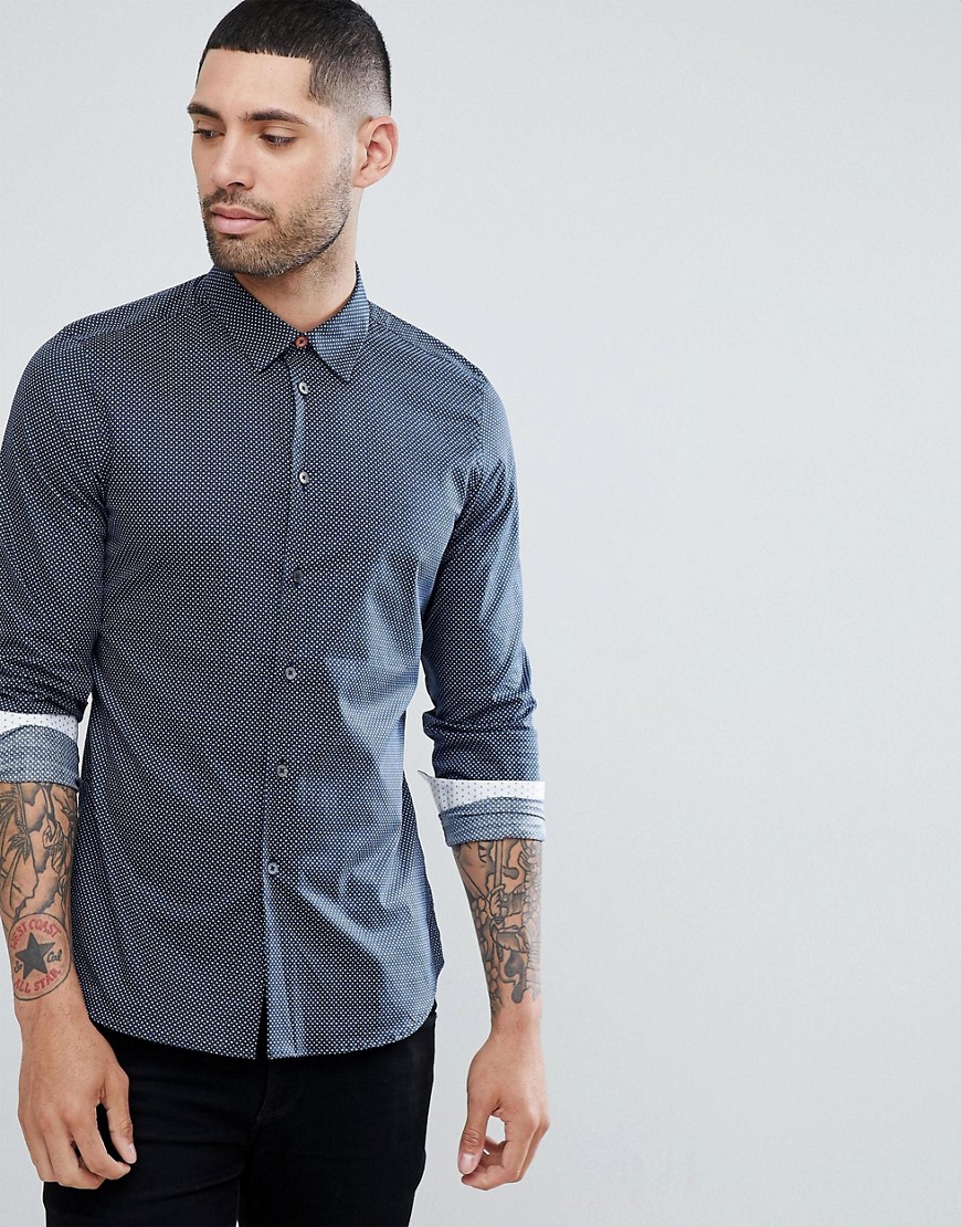 PS Paul Smith Slim Fit Micro Geo Shirt In Navy - 47