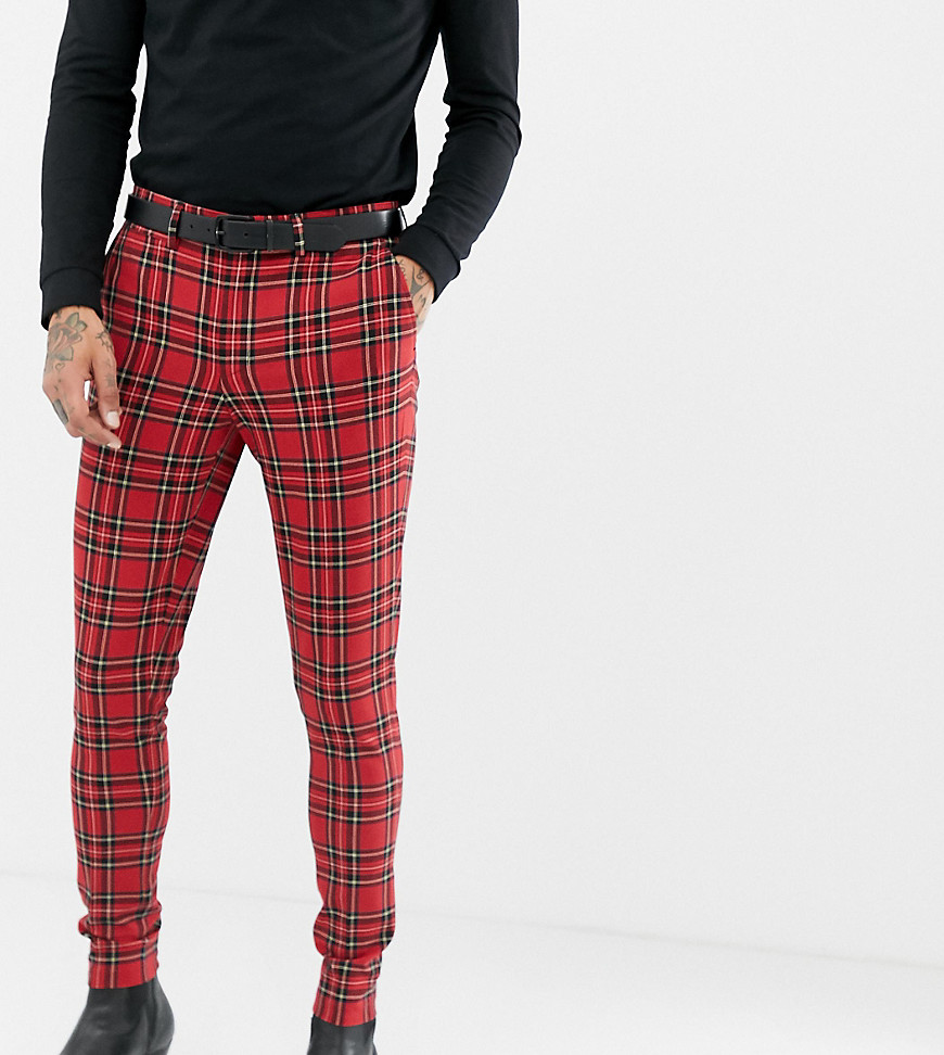 Heart & Dagger super skinny suit trouser in red tartan check - Red