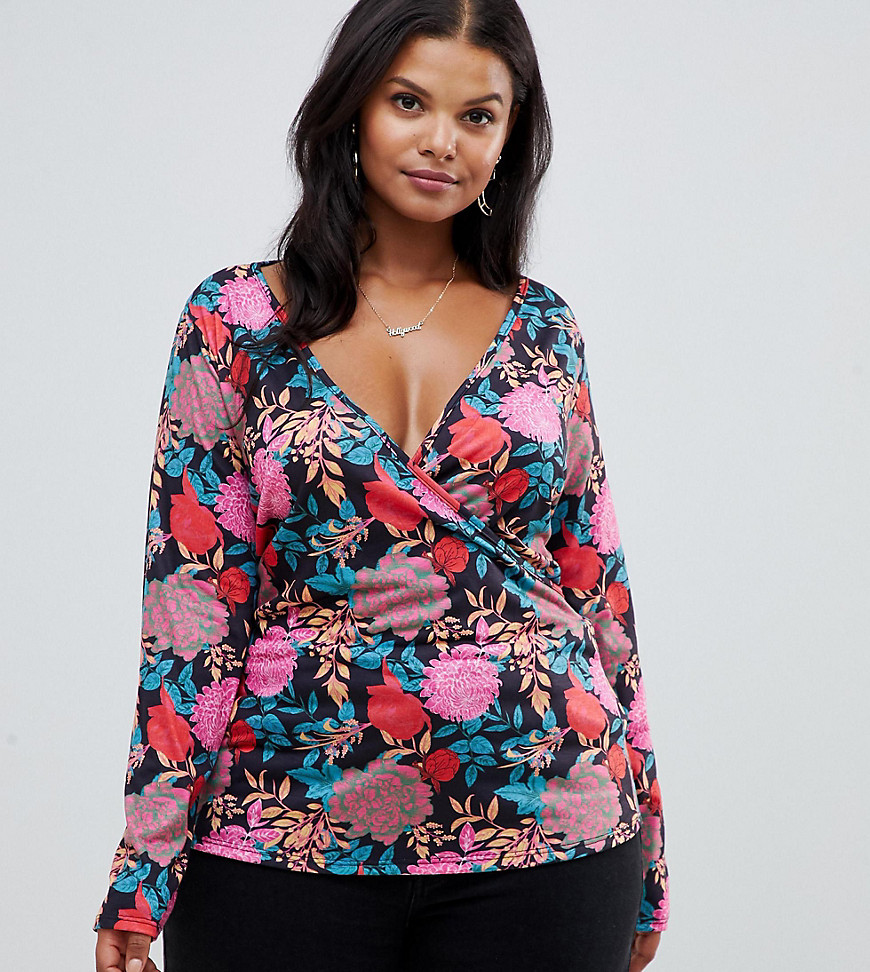 Pink Clove wrap blouse in tropical print - Multi