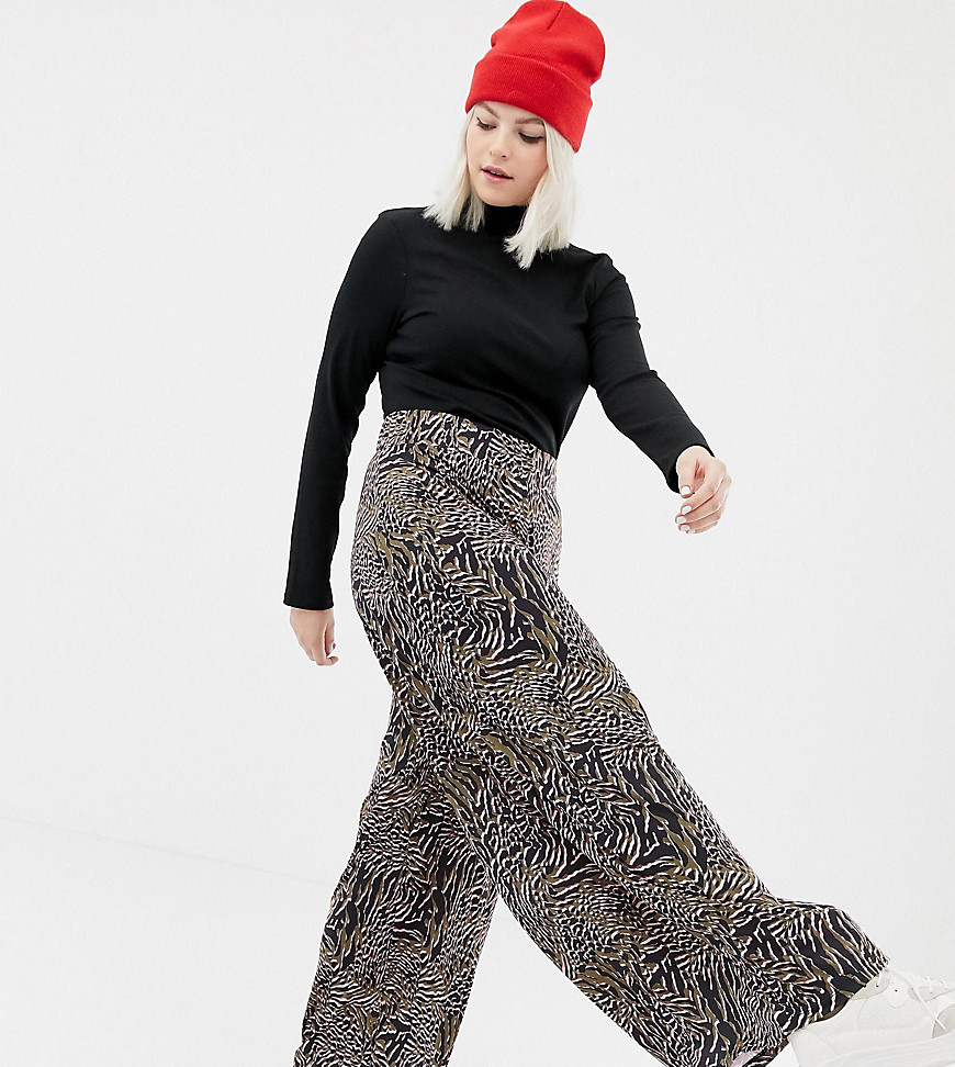 ASOS DESIGN Curve wide leg trouser in abstract animal