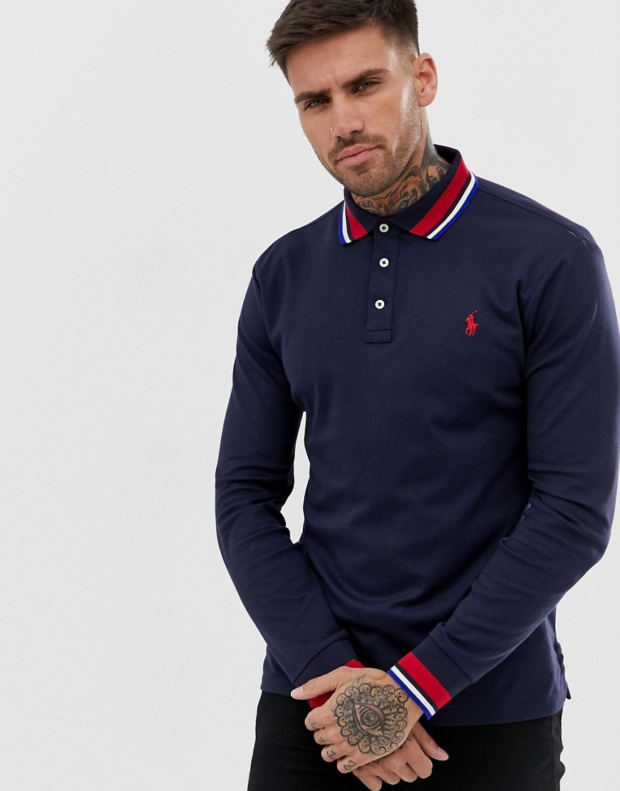 Polo Ralph Lauren long sleeve pima jersey polo with tipped collar in navy