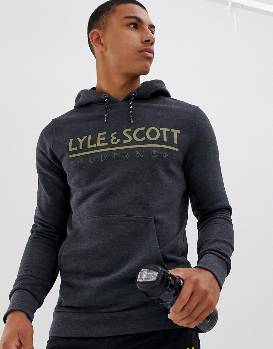 Lyle & Scott Fitness overhead large logo hoodie in black marl