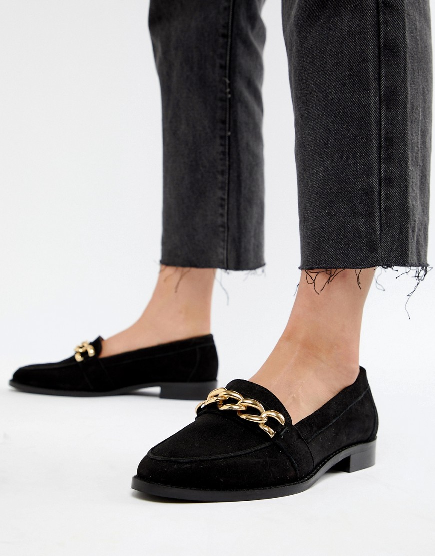 Asos Design Mighty Suede Chain Loafers-black