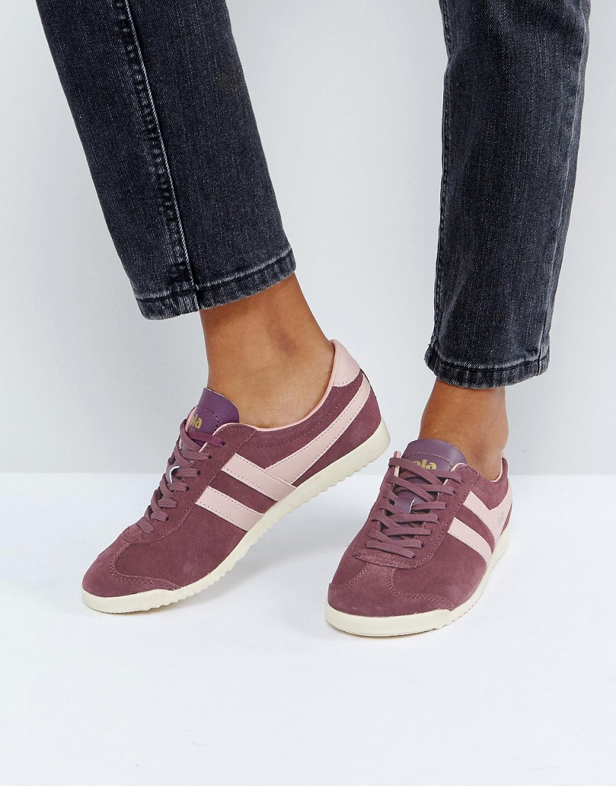 Gola Bullet Suede Trainers In Red With Pink Detail