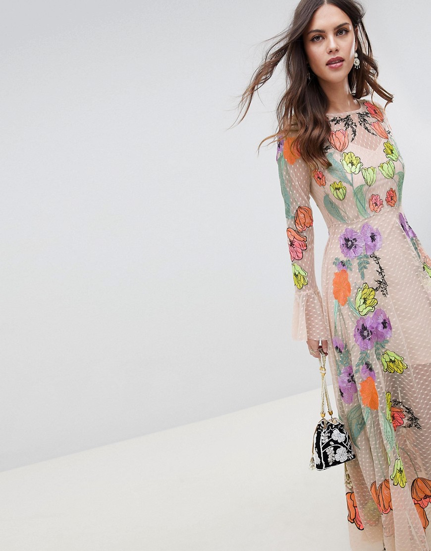 ASOS EDITION embroidered floral maxi dress - Pink