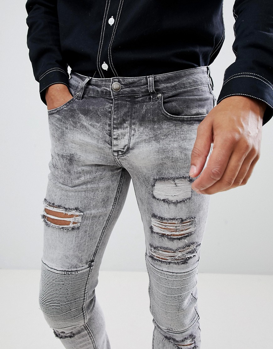 Sixth June Extreme Ripped Biker Jeans in Super Skinny Fit