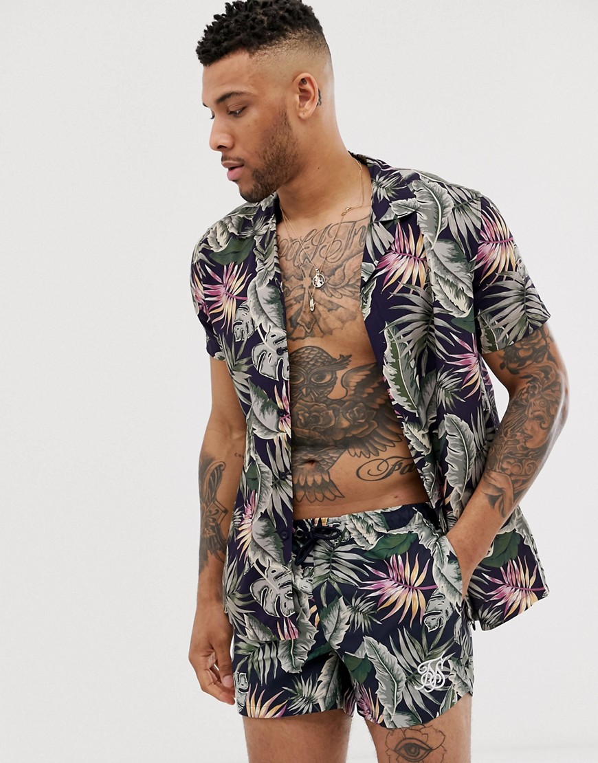 SikSilk co-ord short sleeve shirt in palm print