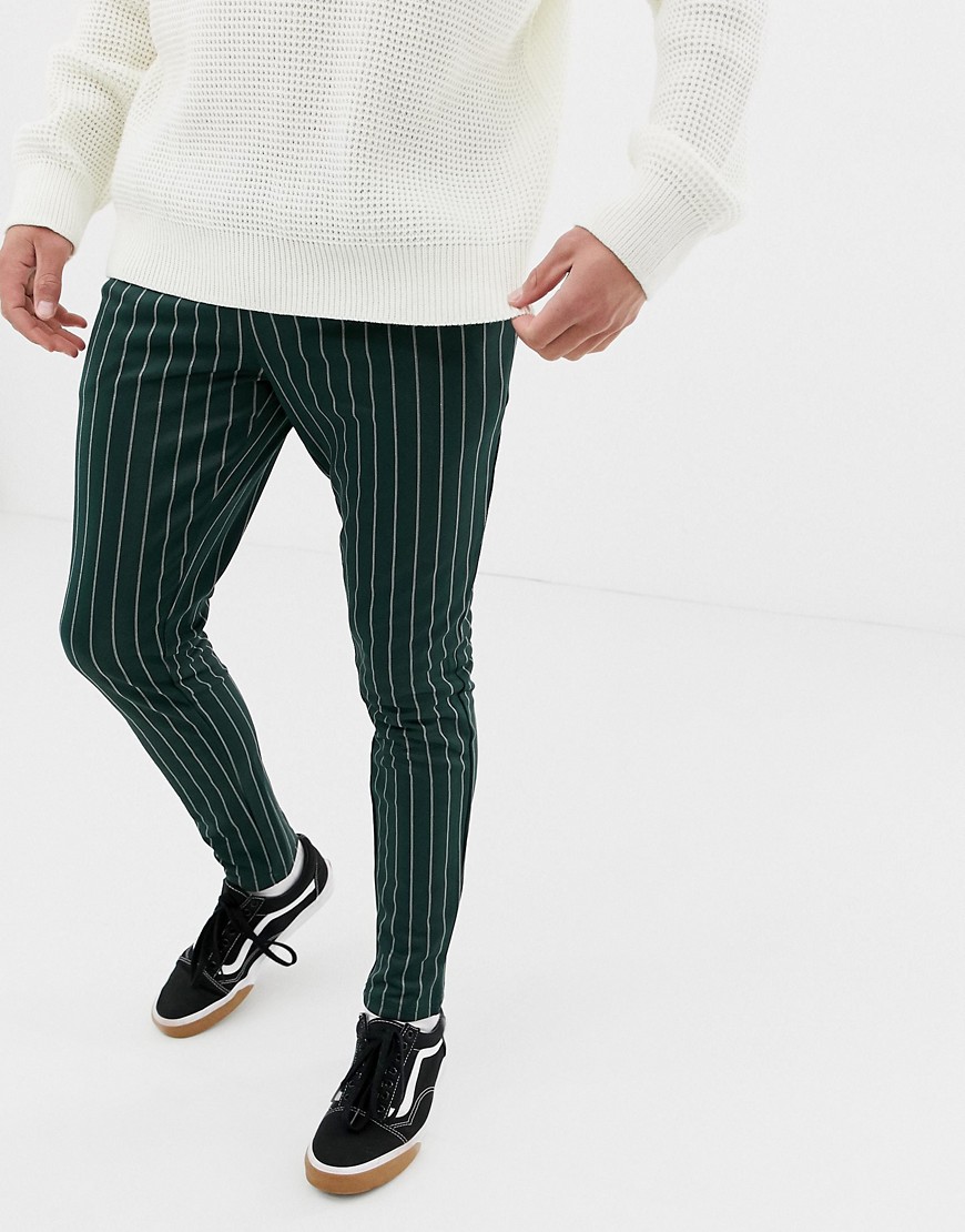 Only & Sons drawstring jogger with vertical stripe in green