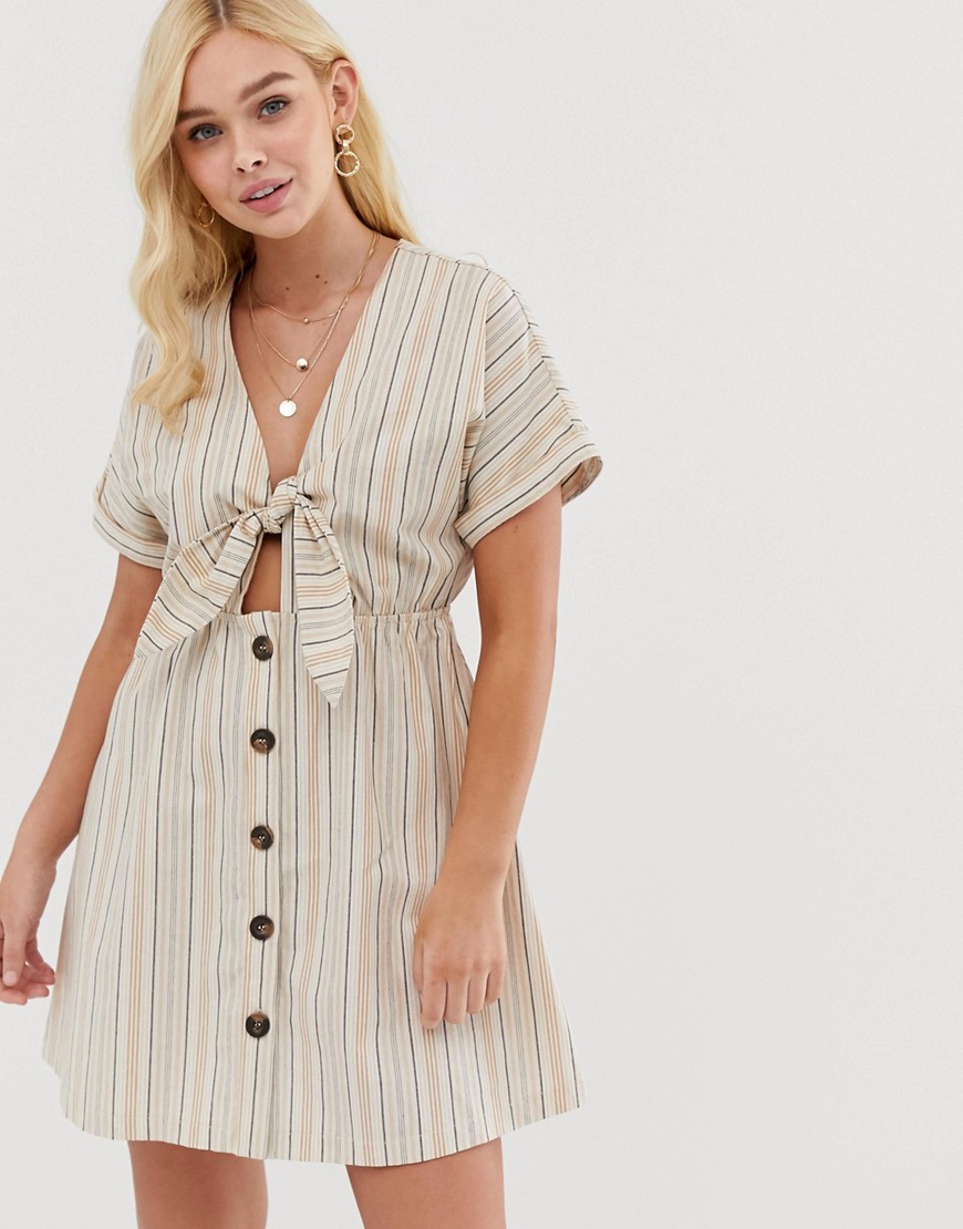 Gilli button down mini dress with tie front detail in stripe