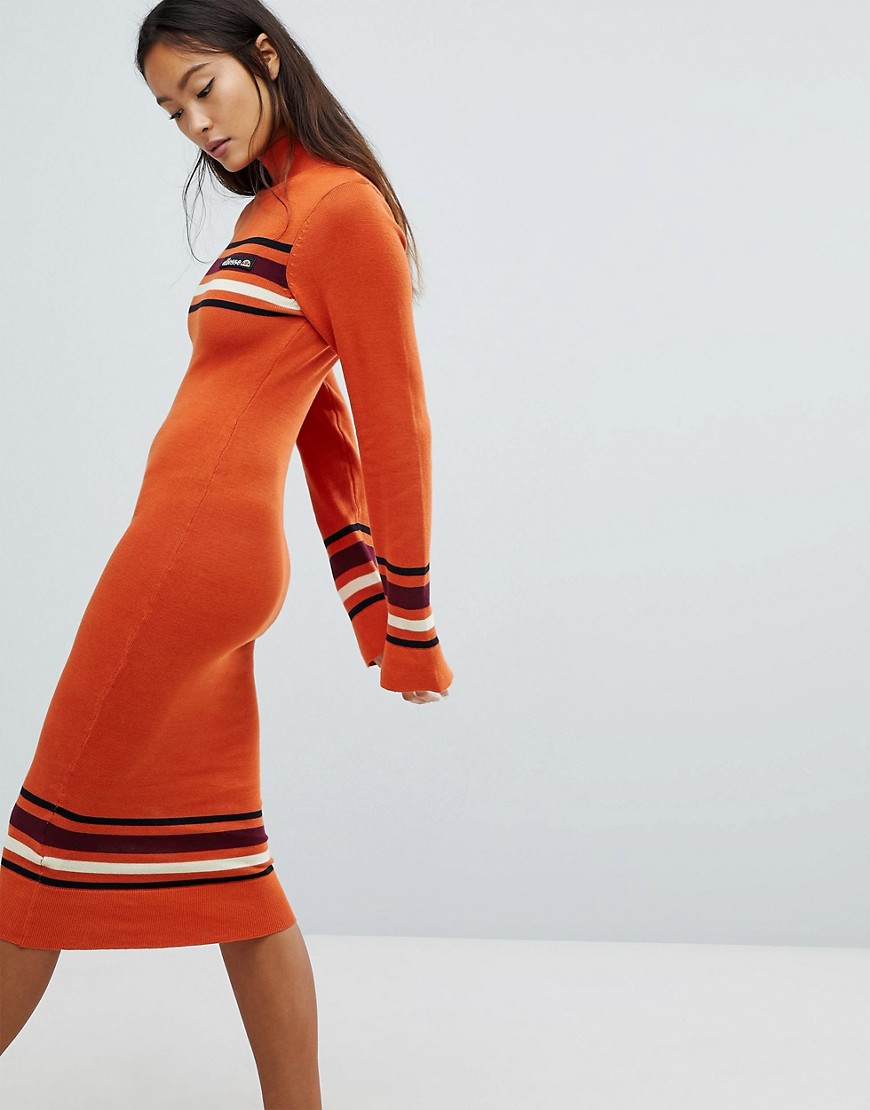 Ellesse Knitted Midi Dress With Roll Neck - Orange