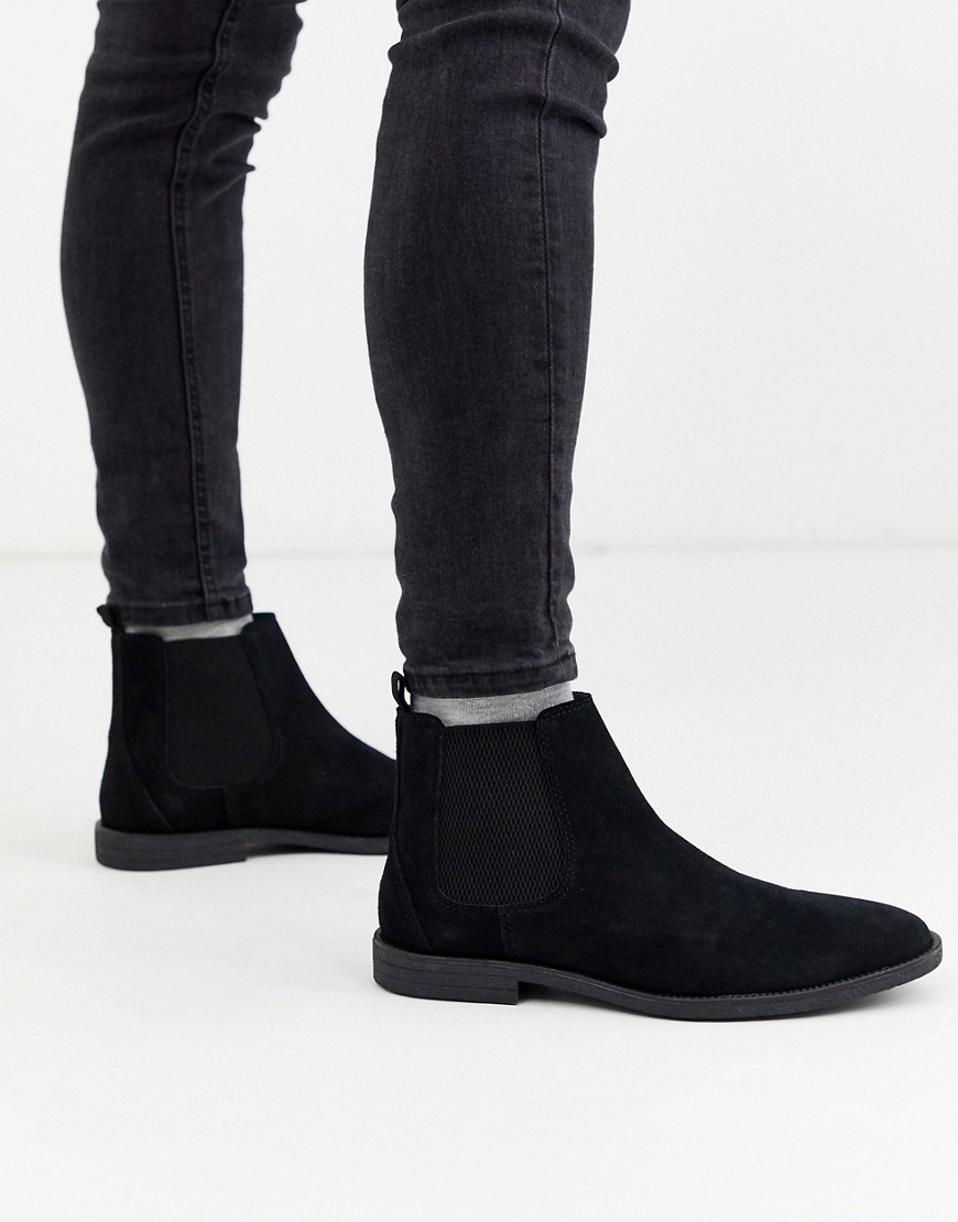 Burton Menswear suede chelsea boot in black