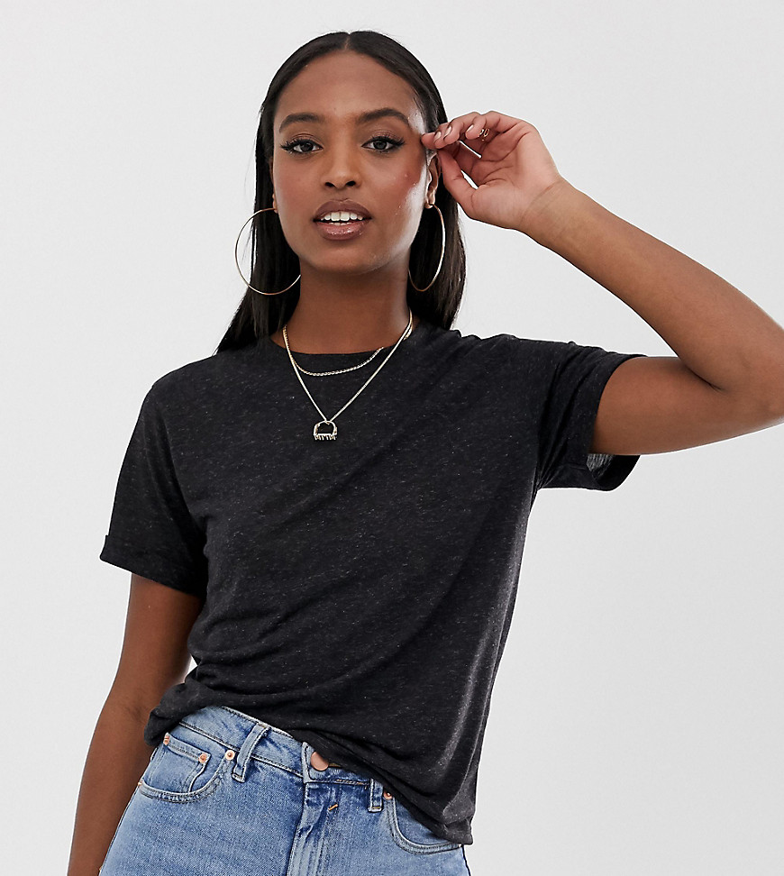 ASOS DESIGN Tall t-shirt with roll sleeve in linen mix in black