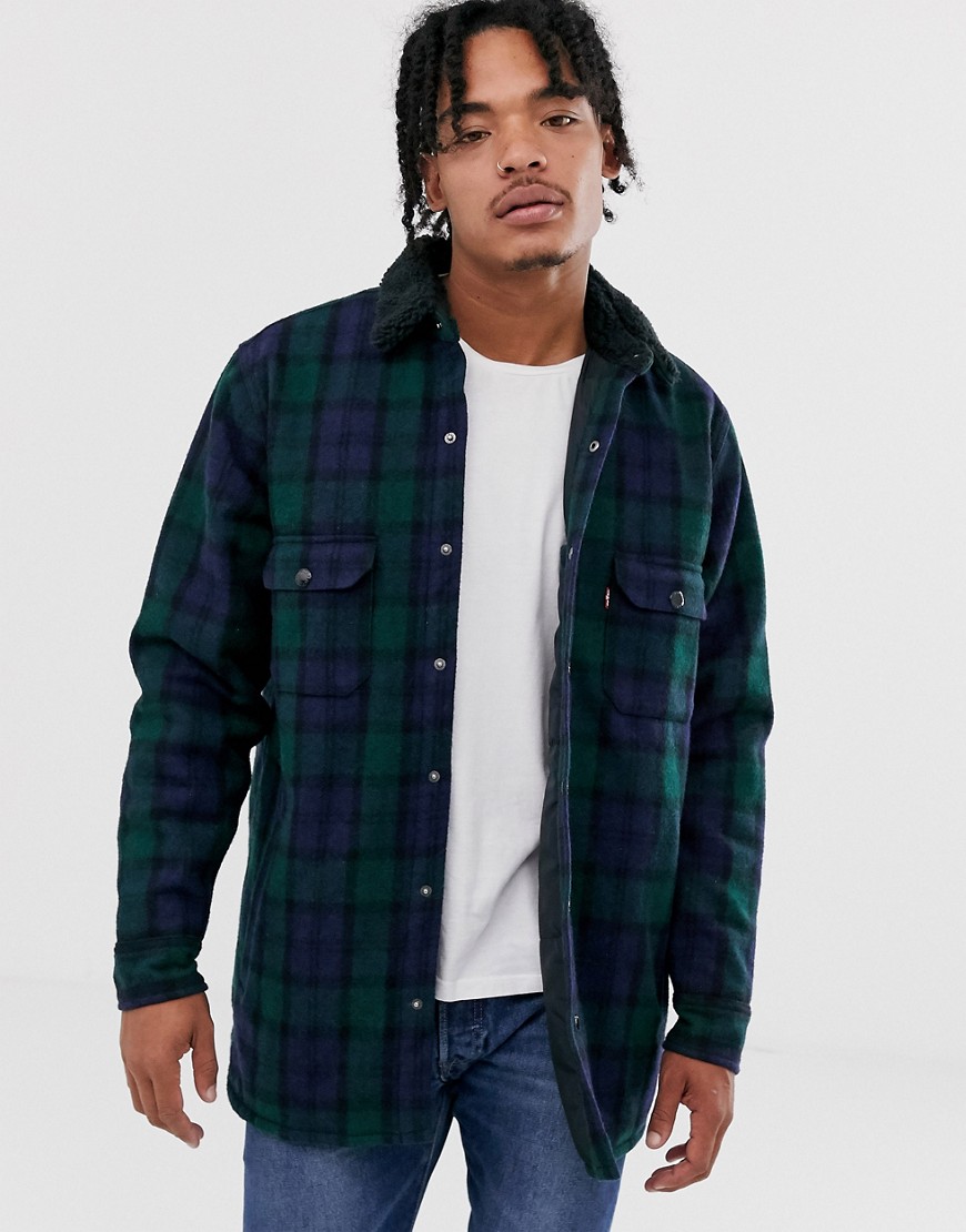 Levi's borg lined wool check worker jacket in backhousia mineral black
