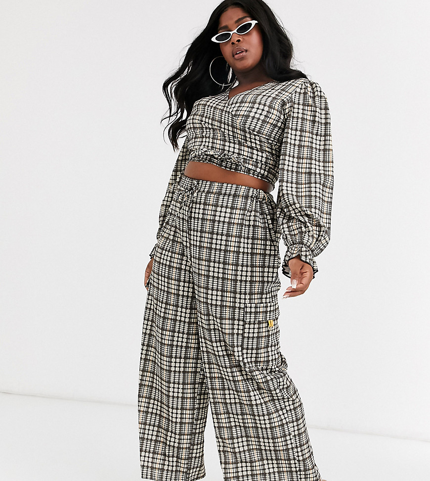 New Girl Order Curve high waist drawstring trousers in heritage check co-ord