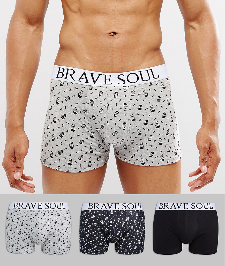 Brave Soul 3 Pack Skull Print Boxers - Black/white/grey mar