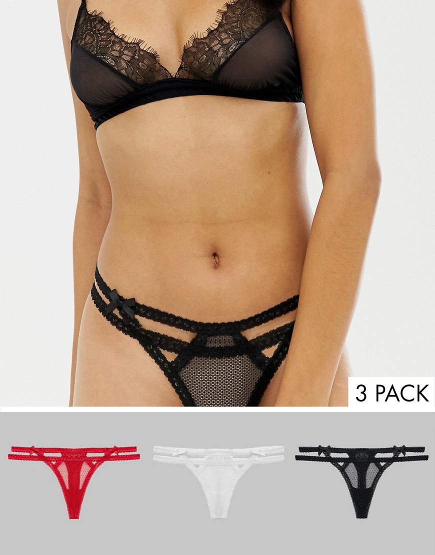 Hunkemoller 3 pack strappy lace thong in multi
