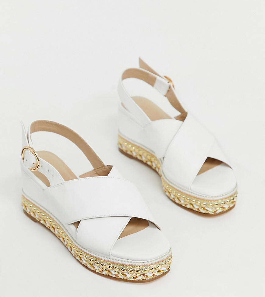 Simply Be wide foot flatform espadrille sandals with cross front in white