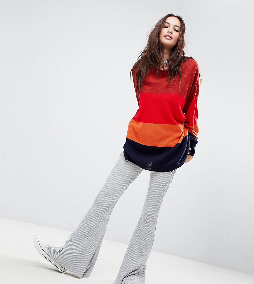 Rokoko Ribbed Knit Flared Trousers - Grey