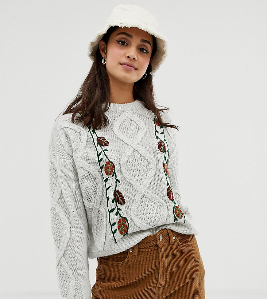 Pull&Bear floral knitted jumper in grey